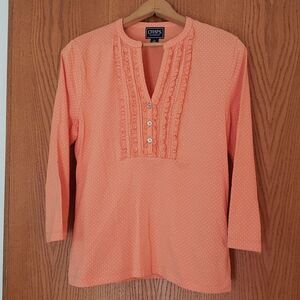 Pretty Chaps Ladies Top - Orange with White Polka Dots Sz M